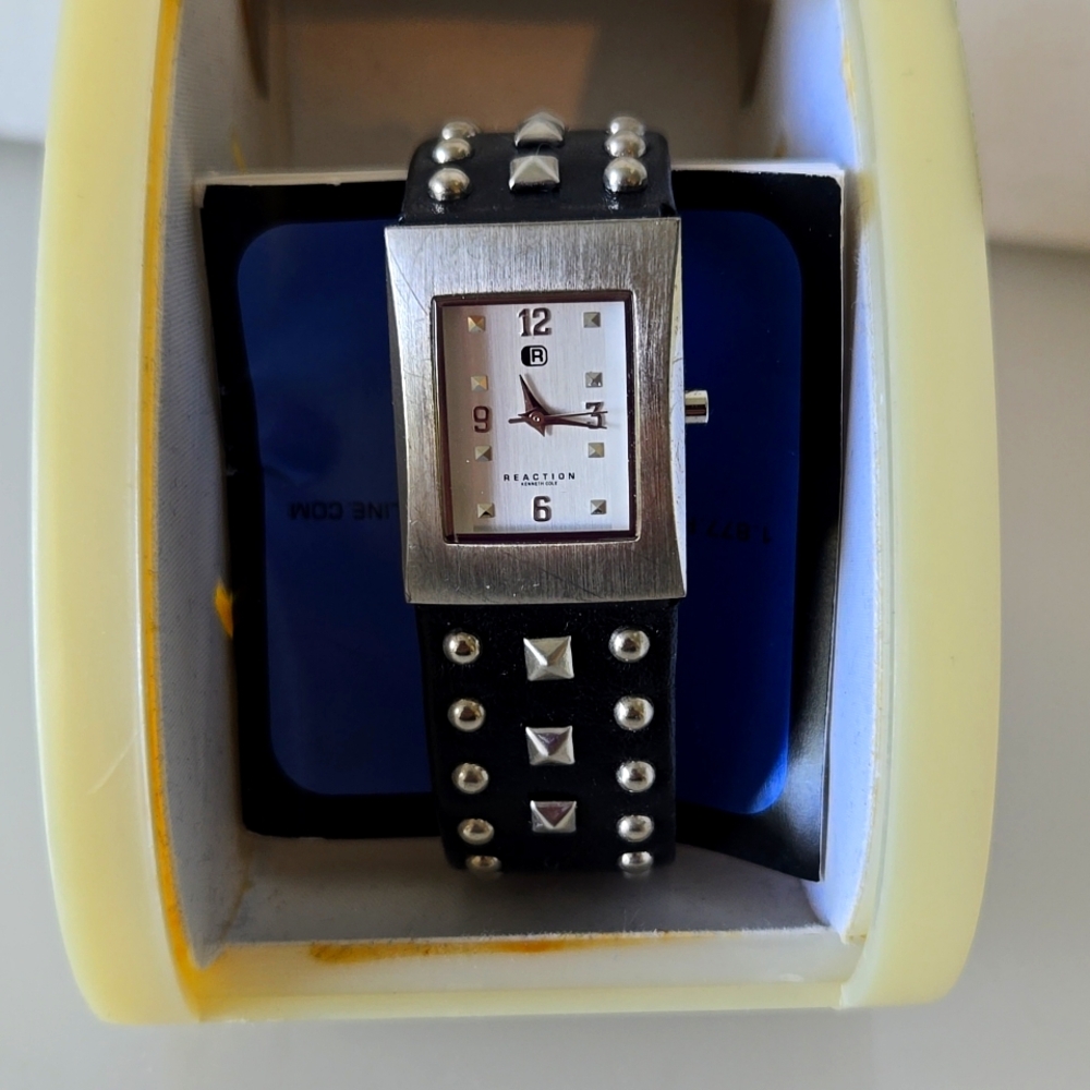 KENNETH COLE WATCH with leather band and silvertone studs